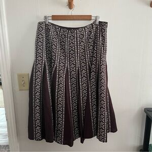 Vintage linen blend women’s midi skirt western Aztec print brown